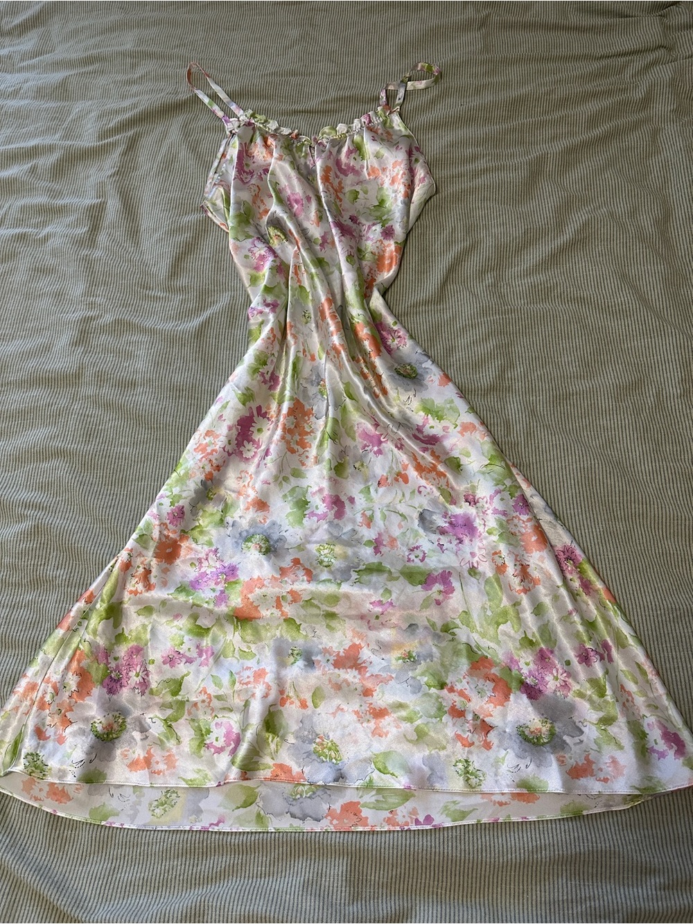 Oscar de la Renta Floral Slip Midi Dress in Pink, Green & Orange